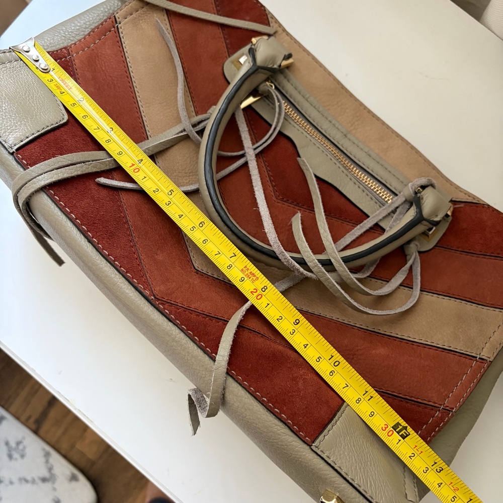 Rebecca Minkoff Chevron Suede Leather Reagan Satchel Handbag - Picture 8 of 10
